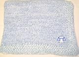 Knitted on Hand Knitting Machine Blue Chenille Denim Cotton Tweed Trimmed By Hand Crochet Infant Boys Large Blanket Trimmed with Blue Race Car Applique