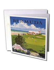 gc_163575_1 Florene Vintage Travel Posters - Image of Vintage Bermuda golf course and ocean - Greeting Cards-6 Greeting Cards with envelopes