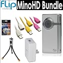 Pure Digital F460C Flip Video MinoHD 60 Minutes Digital Camcorder Chrome + Accessory Bundle
