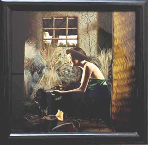 Vietnamese Lacquer Paintings - 28" x 28" Girl Cooking - LPB207