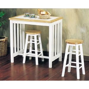 White Tile Top Mission Breakfast Table W. 2 Bar Stools