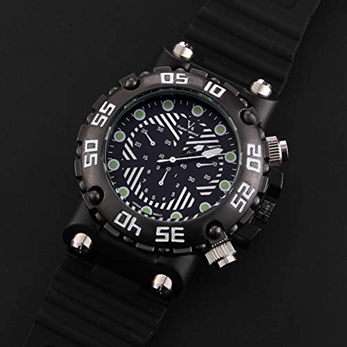 Black Quartz Men Sports Watch Stainless Steel Case Analog Silicone