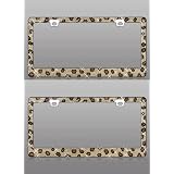 2 PACK Leopard Print Crystal Rhinestone Stainless Steel License Plate Frame by Valor