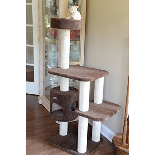 Premium Carpeted 54-inch Cat Tree with Scratching Post Brown, Tan