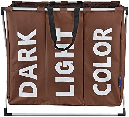Laundry Hamper 3 Sections for Washing Bag with Aluminum X-Frame and 600D Oxford Bags,For Heavy-Duty Use in Home,College,Apartment,Coffee-By Zomatch