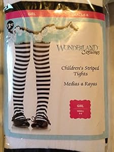 Girls' White and Black Striped Halloween Tights Small (Size 4-6)