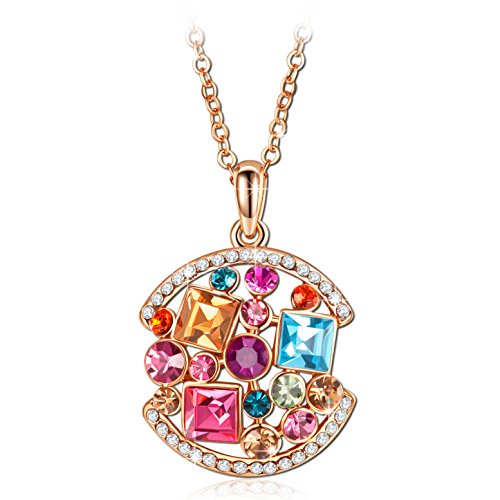 Women's Rose Gold Plated Pendant Multicolored Austrian Crystals Necklace