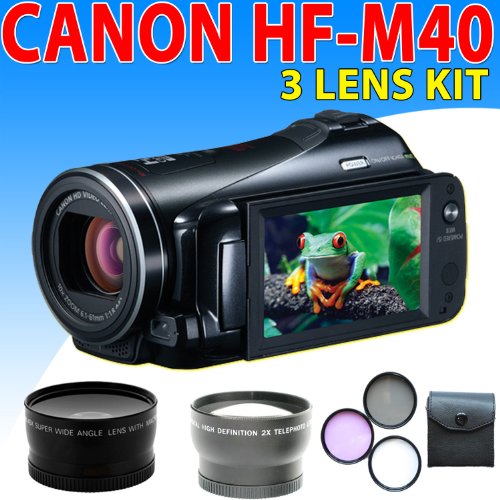 Canon Vixia Hf M40 Hf-m40 Hfm40 Flash Memory Camcorder + Wide Angle Lens + 2x Telephoto Lens + 3pcs Filter Kit