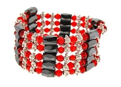Glass Beads Magnetic Wrap Bracelet/Necklace/Anklet Lariat - Red - 32'' in Length
