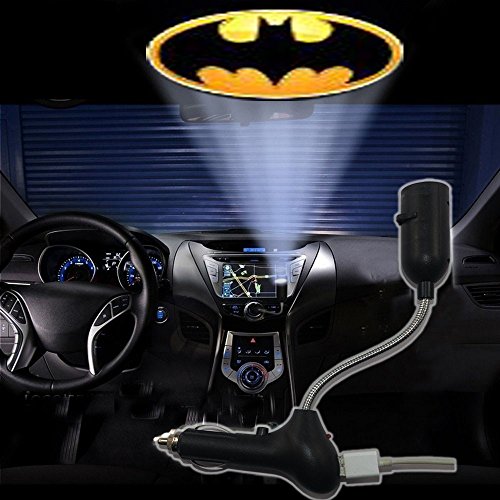 Komingo Sold Multifunction Car Dome Lamp Work As USB Car Charger & Projector Lights with Bat Batman Shield Badge Projection Films