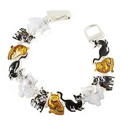 Black White and Gold Magnetic Closure Cat Fashion Bracelet