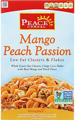Peace Cereals Cereal - Clusters and Flakes - Low Fat - Mango Peach Passion - 10 oz - case of 6 - - - - - -