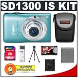 Canon PowerShot SD1300 IS Digital ELPH Camera (Green) + 16GB Card + Case + NB-6L Battery + Accessory Kit