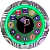 Billiards Chrome Finished Neon Clock (green) (15