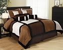 8 Pieces Black, Brown, and White Suede Patchwork Comforter Size 90"x92" Bedding Set / Bed-in-a-bag Queen Machine Washable
