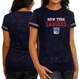 NCAA New York Rangers Ladies Stardust Burnout Sleep T-Shirt - Navy Blue (Large)