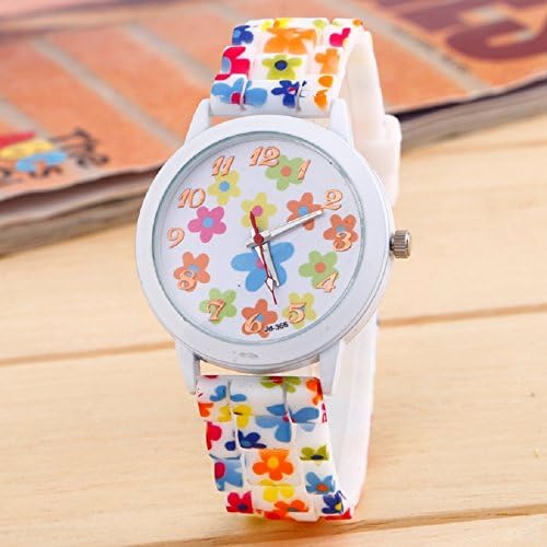 Sannysis Women Silicone Flower Printed Jelly Sports Analog Quartz Wrist Watch Colorful