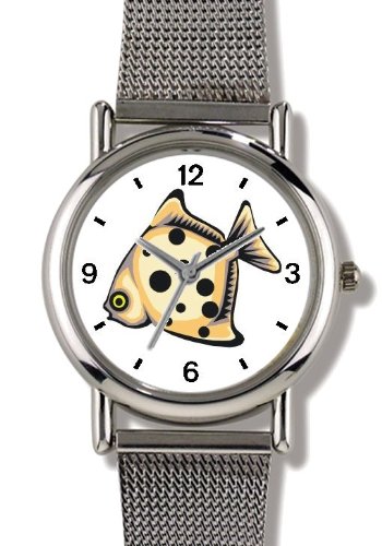 Pokka Dot Angel Fish Animal - WATCHBUDDY® ELITE Chrome-Plated Metal Alloy Watch with Metal Mesh Strap-Size-Large ( Men's Size or Jumbo Women's Size )