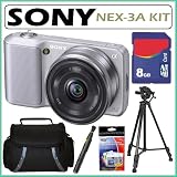 Sony Alpha NEX-3A 14.2MP Compact HD Digital Camera Silver + 8GB Kit