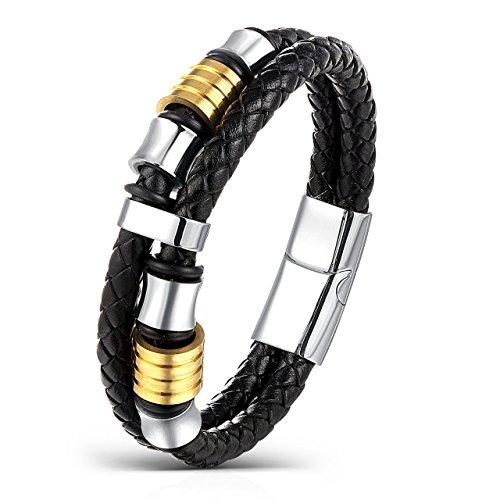 Areke Braided Leather Bracelet Bangle Rope For Men Women,Stainless Steel Magnetic Clasp 7.5-8.5 Inch