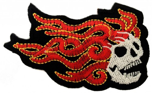 Squelette sur la flamme Skeleton on Flame Rock N Roll Bikers Patch ''9,5 x 5,8 cm'' - Écusson brodé Ecussons Imprimés Ecussons Thermocollants Broderie Sur Vetement Ecusson