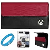 Red & Black Portola Leather Carrying Holster with Fixed Belt-Clip and Magne ....