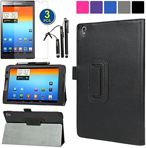 BIRUGEAR Lenovo Tab S8-50 Case, SlimBook Leather Folio Stand Case Cover for Lenovo TAB S8 Wideview 8'' Android Tablet (S8-50 - 59426767) + 3pcs Screen Protector &amp; 3pcs Stylus