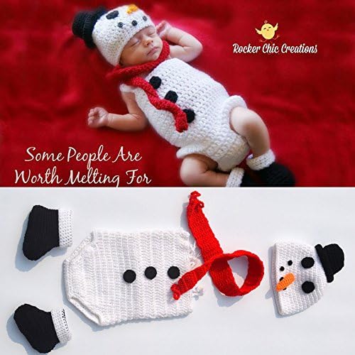 Newborn Baby Christmas Photography Prop Crochet Knitted Crochet Costume Snowman 4pcs Suit Hat Scarf and Underwear Socks
