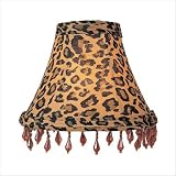 Silk Bell Shaped Chandelier Clip On Lamp Shades - Leopard Print with Amber Beads - B1503