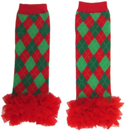 Buenos Ninos Baby Girls Chevron Ruffle Leg Warmers Leggings (red with green)