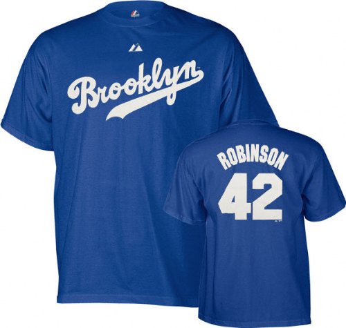 Jackie Robinson Brooklyn Dodgers Cooperstown Name and Number T-Shirt (Medium)