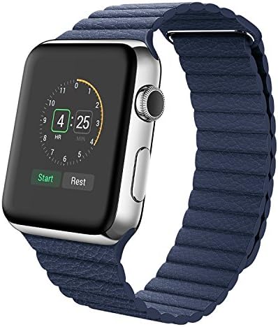 Apple Watch Band , TINGQIAO 42MM Leather Loop with Magnetic Closure Strap Bracelet Leather Apple Band Replacement I Watch Band for Apple Watch 42mm BLUE