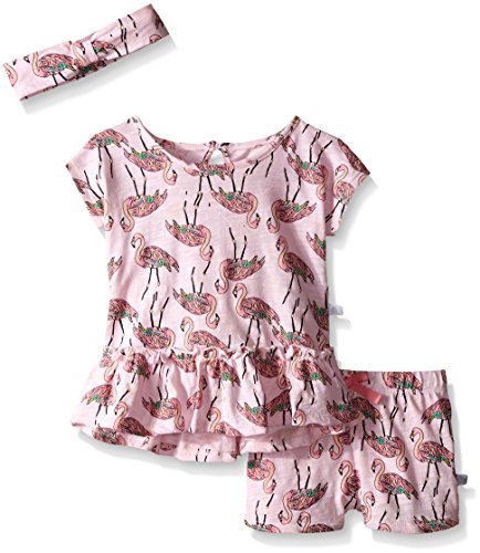 Rosie Pope Baby Girls' 3 Piece Flamingo Shirt, Short, and Matching Headband Set