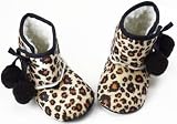 Brown Leopard Infant Pom-Pom Velcro Soft Sole Baby Bootie