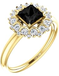 14K Yellow Gold Princess Cut Black and White Diamond Flower Inspired Ring -- LIFETIME WARRANTY