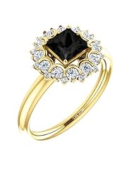 10K Yellow Gold Princess Cut Black and White Diamond Flower Inspired Ring -- LIFETIME WARRANTY
