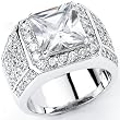 Solid Sterling Silver Cubic Zirconia Rhodium Plated Men's Ring with Beautiful CZ Stones