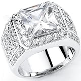 Solid Sterling Silver Cubic Zirconia Rhodium Plated Men's Ring with Beautiful CZ Stones