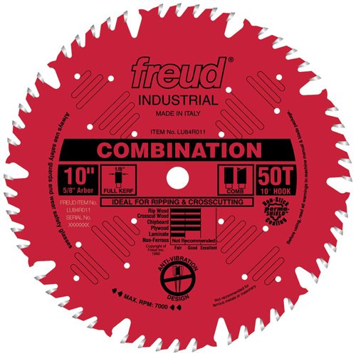 Freud LU83R010 10-Inch 50 Tooth ATB Thin Kerf Combination Saw Blade with 5/8-Inch Arbor and PermaShield Coating