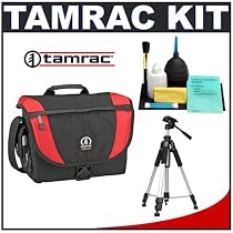 Tamrac Adventure Messenger 4 DSLR Camera Bag (Red/Black) + Tripod + Accessory Kit for Canon Rebel XSi, XS, T1i, XTi, 40D, 50D, Nikon D40, D60, D5000, D90, D300, D700, Olympus Evolt E-30, E-450, E-520, E-620, and Sony Alpha A200, A300, A350, A700 Digital SLR Cameras
