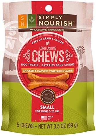 Simply Nourish Long-Lasting Chews Grain Free, Gluten Free, Chicken &amp; Vegetable Small Dog Trea, 5ct