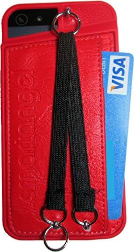 New! Iphone 5/5s Pu + Leather Wallet Case with Duo Hand and Neck Straps - Red
