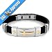 Stainless Steel and Black Rubber Bracelet With Gold Plated Cross