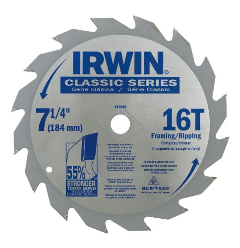 Irwin Tools 15030 7-1/4-Inch by 16 Teeth Universal Arbor Circular Saw Blade for Wood-Carded