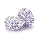 Bella Fascini Lavender Swarovski Crystal Element Pave Sterling Silver Bead Charms Set of 2