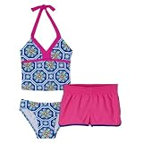 Girls' Xhilaration® 3-pc Geo Boardshort - Blue Tile