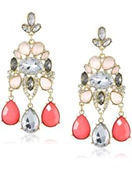 Multi-Color Cabochon Faceted Glass Crystal Gold Tone Chandelier Earrings