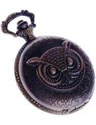 Owl Pocket Watch Quartz Movement With Chain White Dial Arabic Numerals with Chain Full Hunter Design PW-51