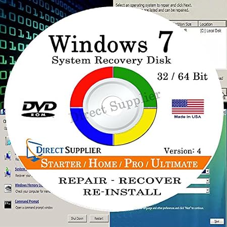 WINDOWS 7 (32 Bit & 64 Bit) DVD SP1, Supports All Versions. Starter, Home Basic, Home Premium, Professional, and Ultimate. Recover, Repair, Restore or Re-install Windows to Factory Fresh!