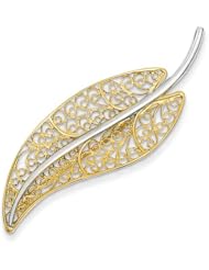 14k Two Tone Gold Filigree Leaf Pin. Metal Wt- 3.49g